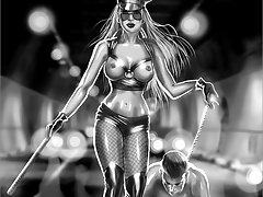 Fantasy and post-apocalyptic femdom fiction art with gorgeous dominatrixes schooling their obedient male slaves